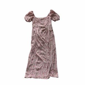 ASTR The Label Wmn’s S Floral Square Neck Slit Front Midi Dress Ditsy Coquette